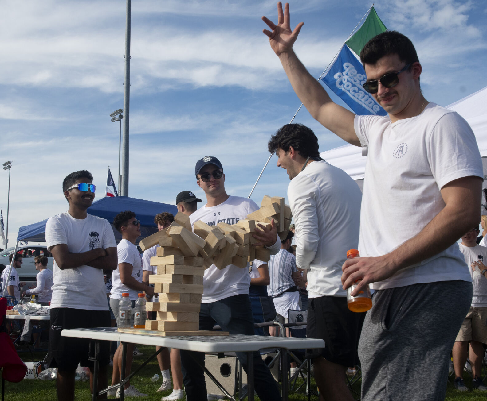 Penn State football vs. Indiana, tailgating Jenga topple